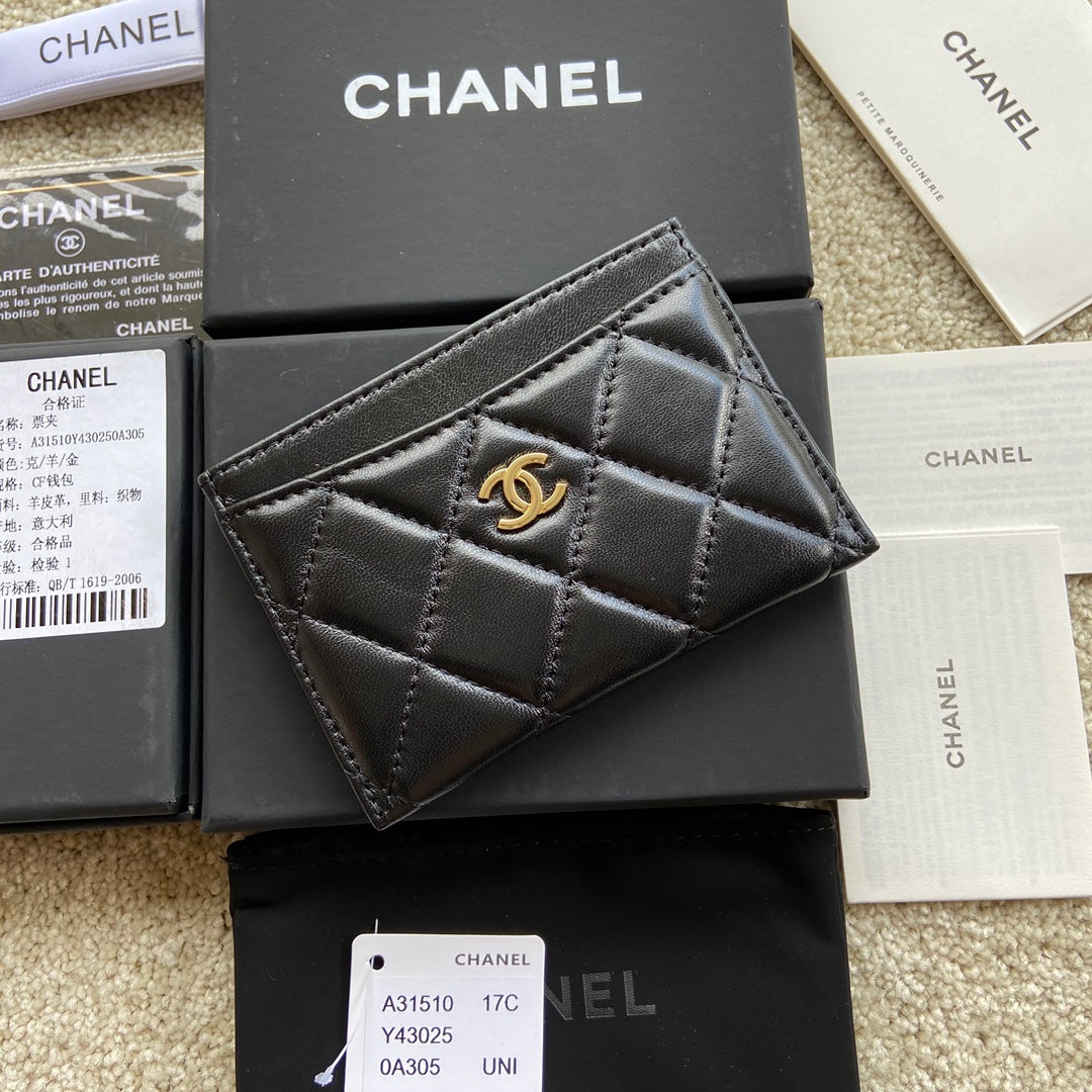 CC Classic Card Holder Black Sheepskin GHW 173996