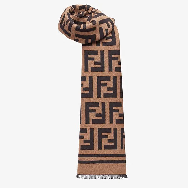 Fendi FF Monogram 180x45cm Brown Black Wool 136601