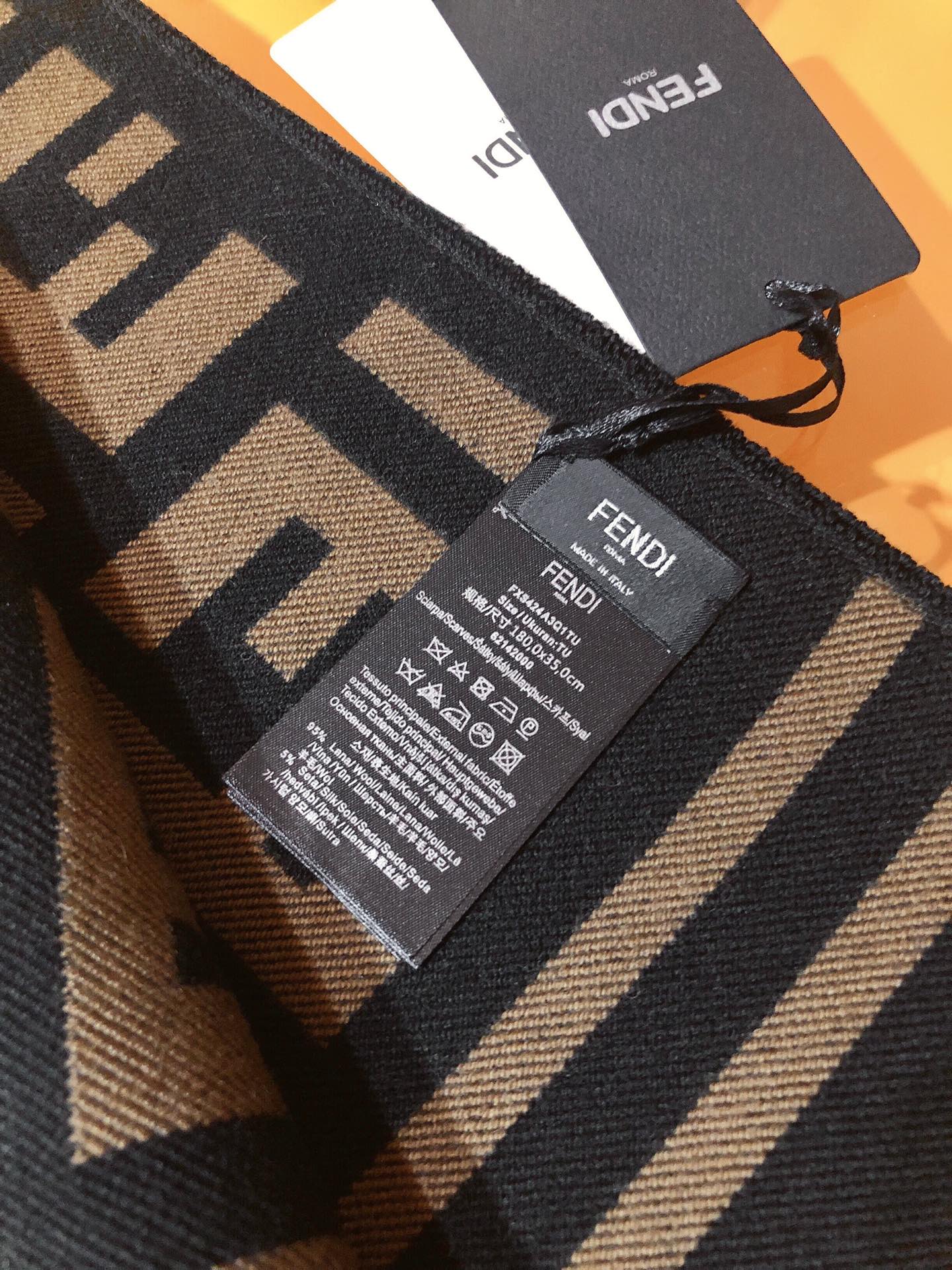 Fendi FF Monogram 180x45cm Brown Black Wool 136601