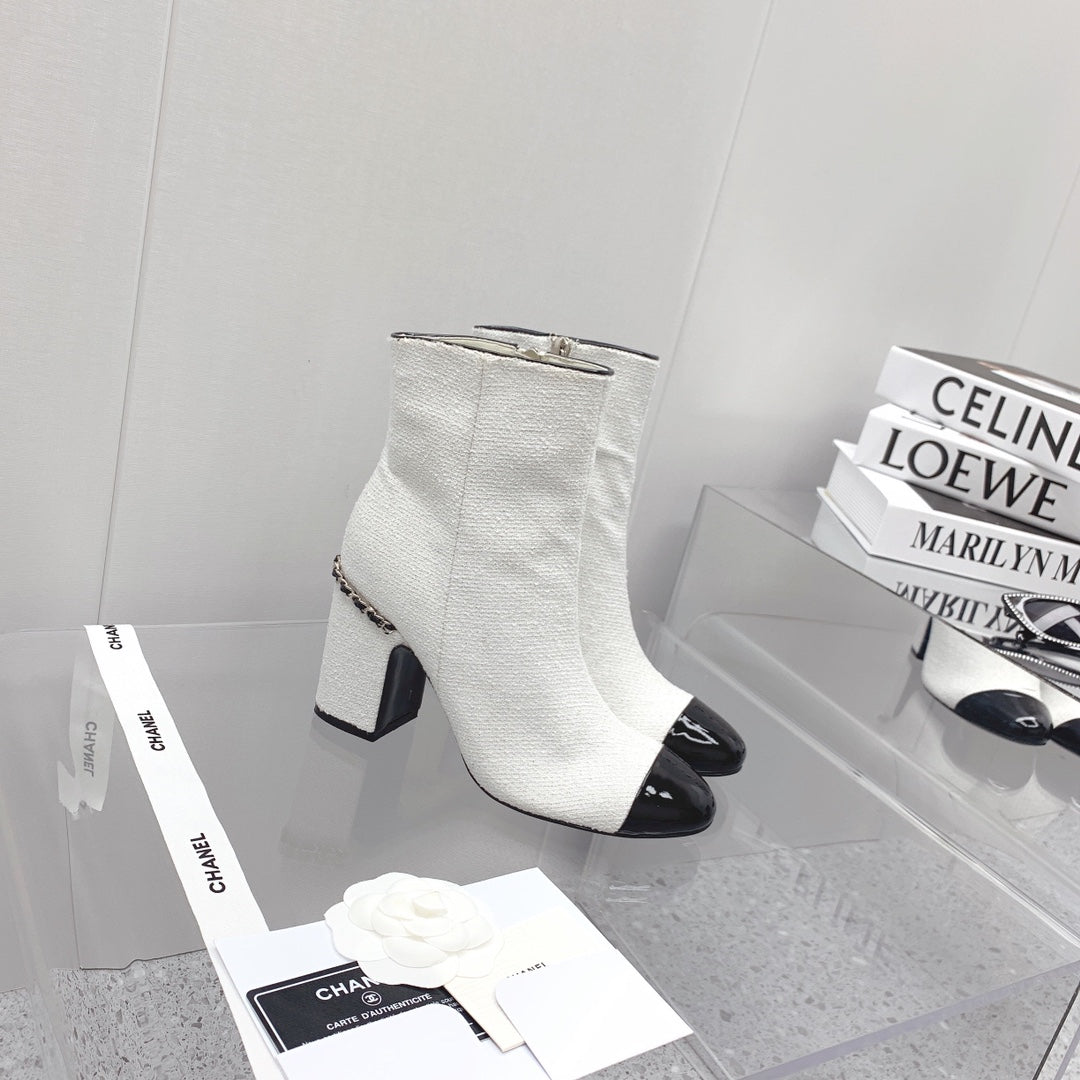CC 26s Ankle Boots 8cm White Black Tweed 162836