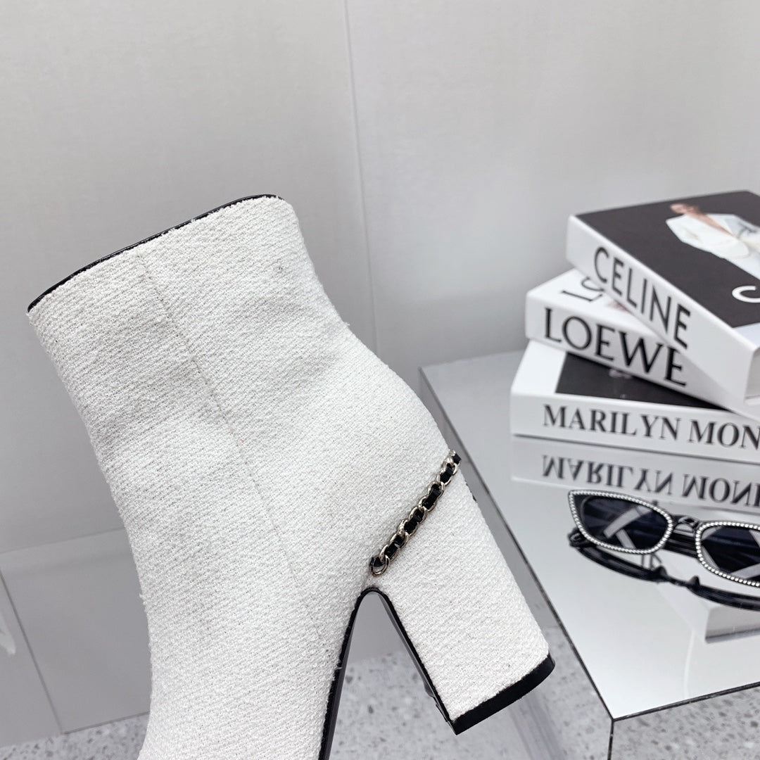 CC 26s Ankle Boots 8cm White Black Tweed 162836
