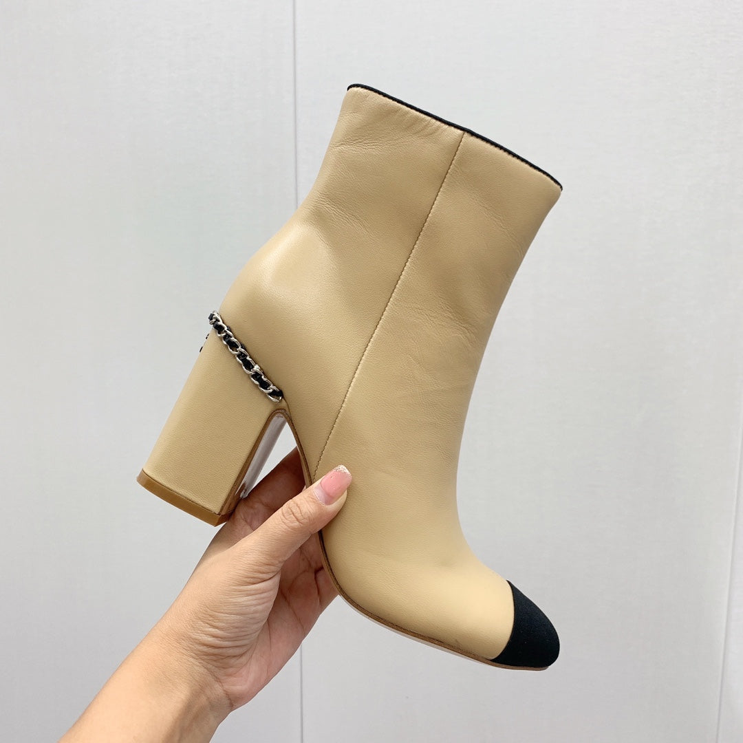 CC 26s Ankle Boots 8cm Beige Black Leather 162840
