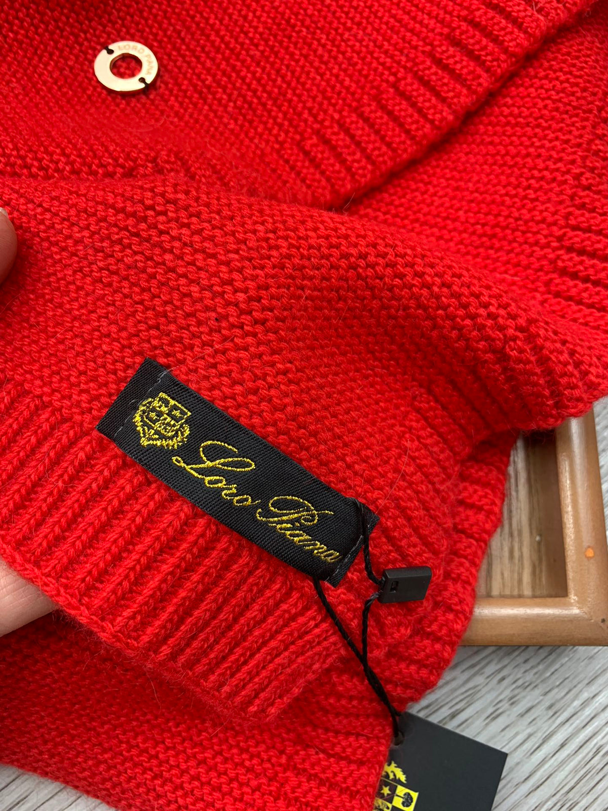 Loro Piana Hat Scarf Gloves Set Red Knit Fur 475085