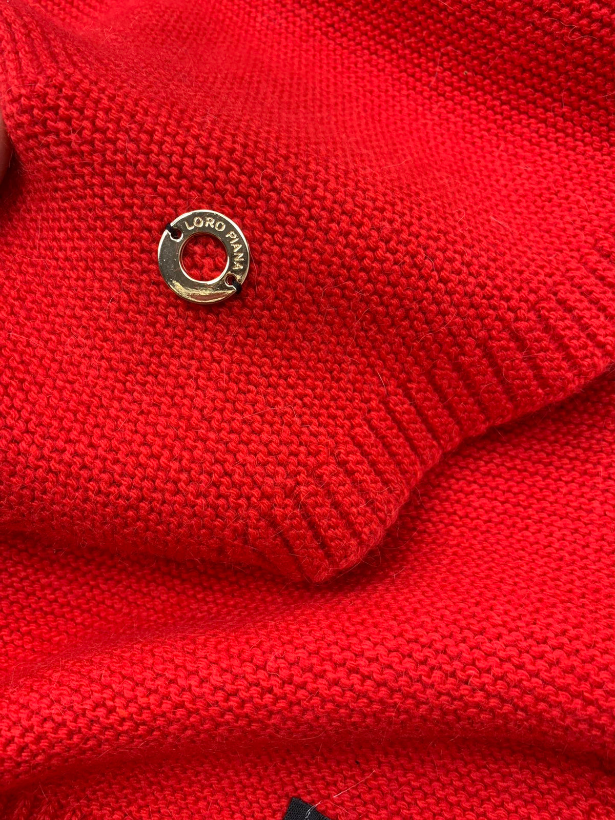 Loro Piana Hat Scarf Gloves Set Red Knit Fur 475085