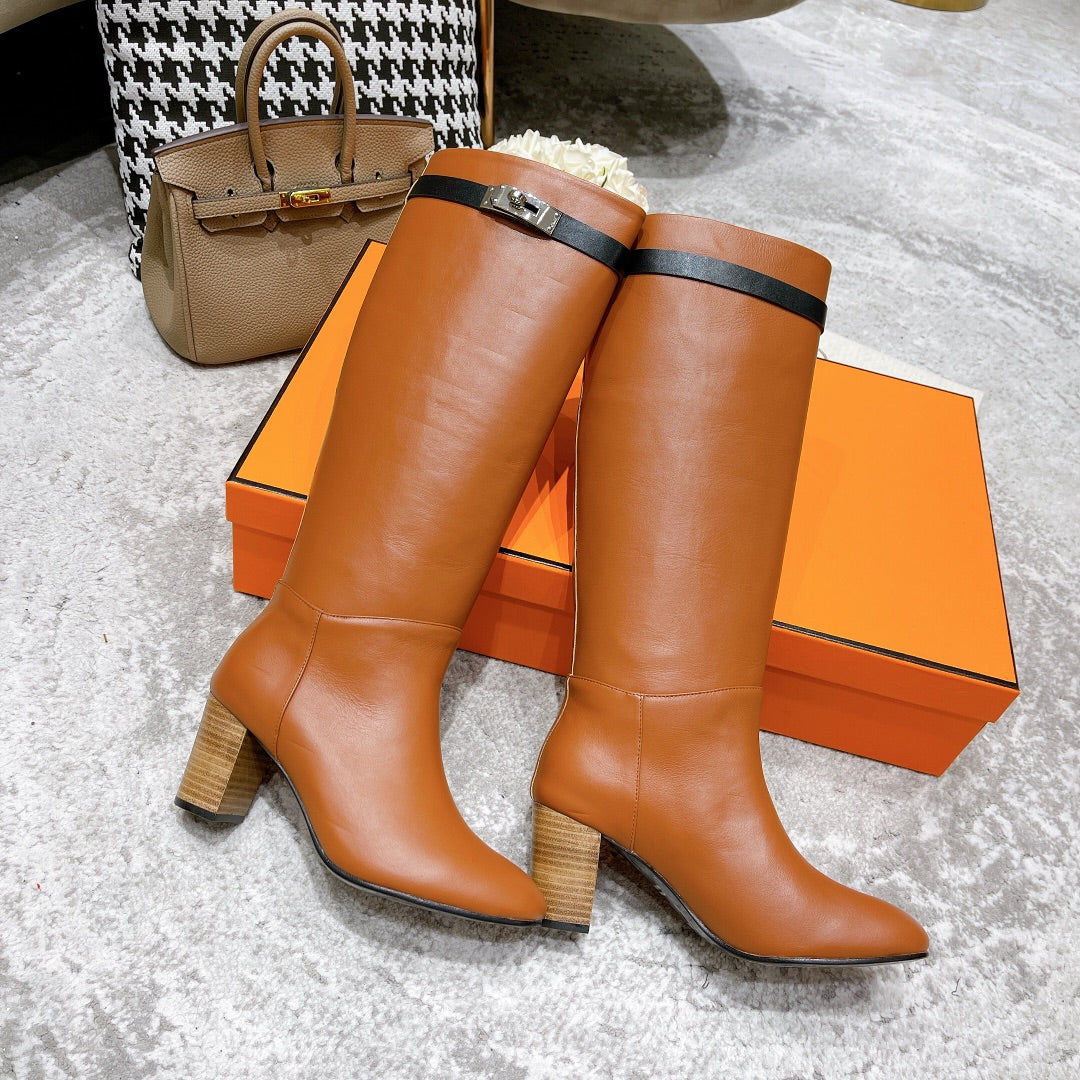 HM 26S Kelly Buckle Jumping Boots 6.5cm Tan Leather 112941