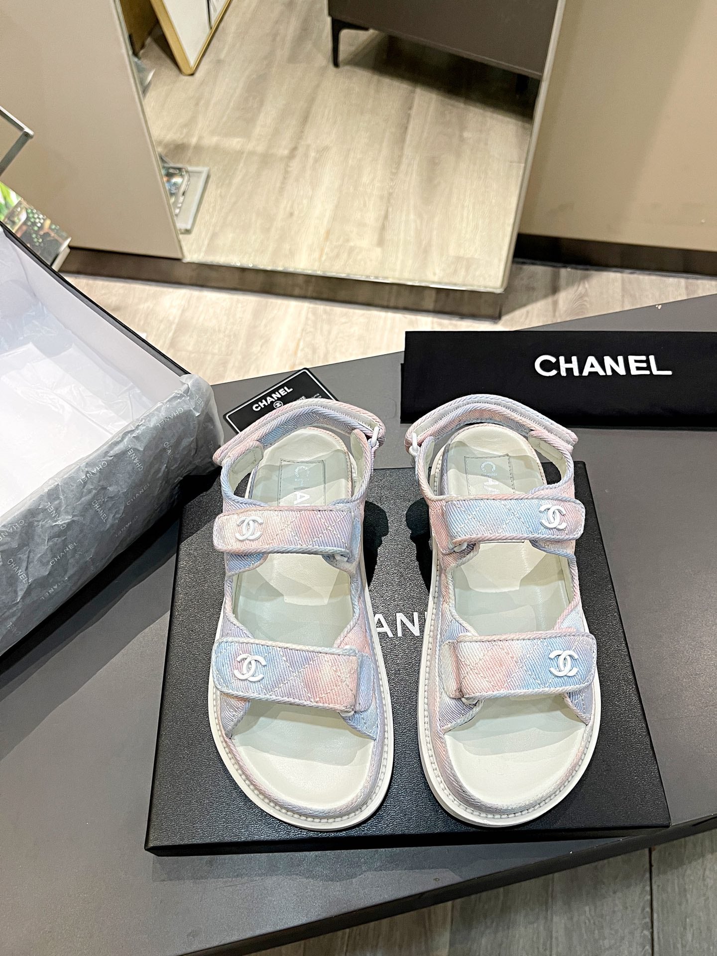 CC Dad Sandal Multicolor Denim Cream Calfskin