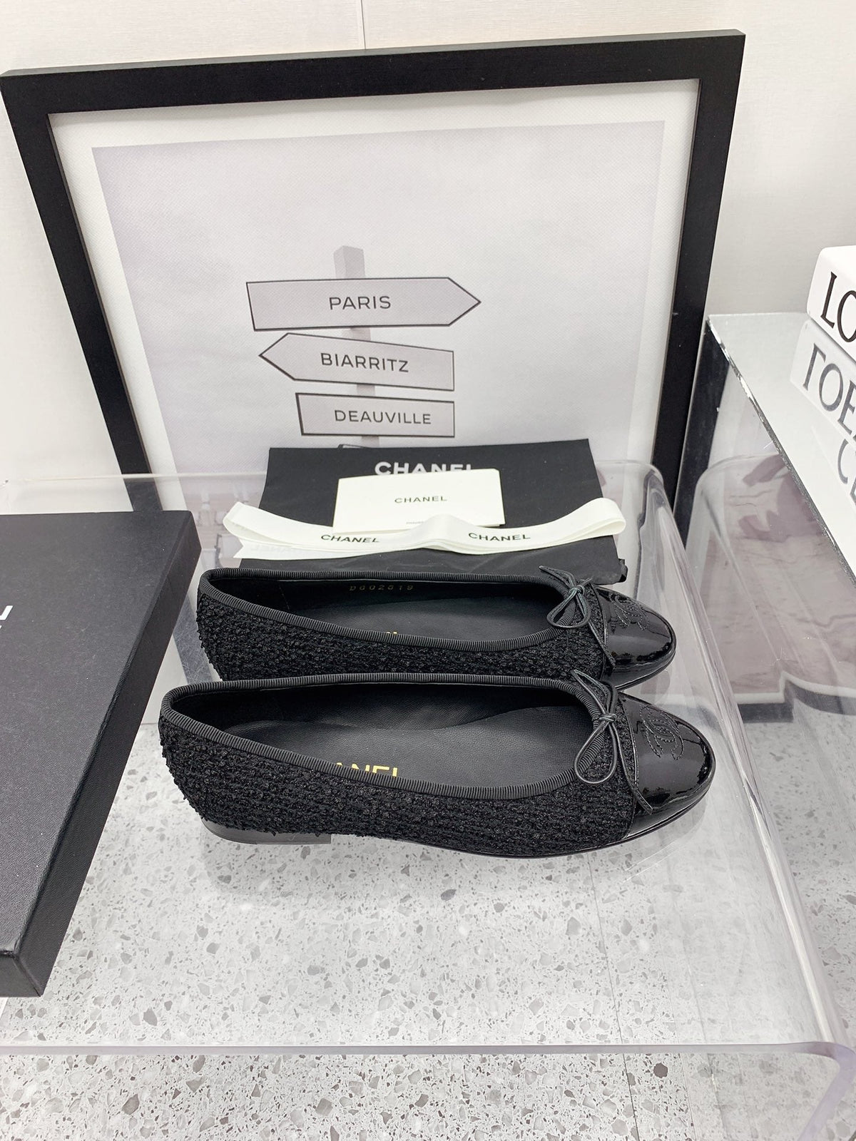 CC 2026 Logo Ballet Flats Black Tweed Patent Leather 161604