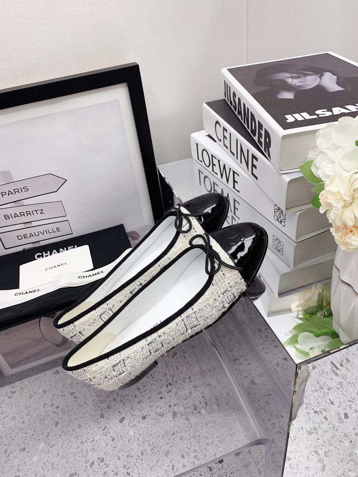 CC 2026 Logo Ballet Flats White Tweed 161610