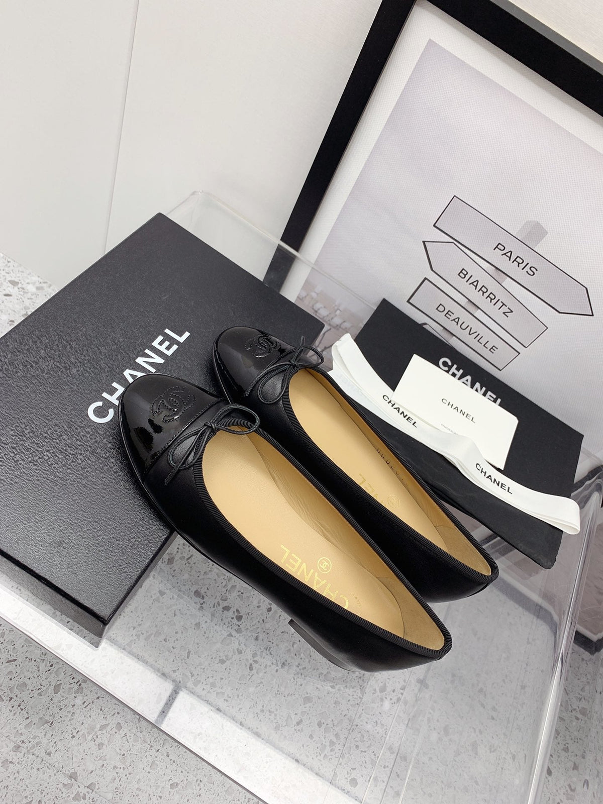 CC 2026 Logo Ballet Flats Black Leather 161608