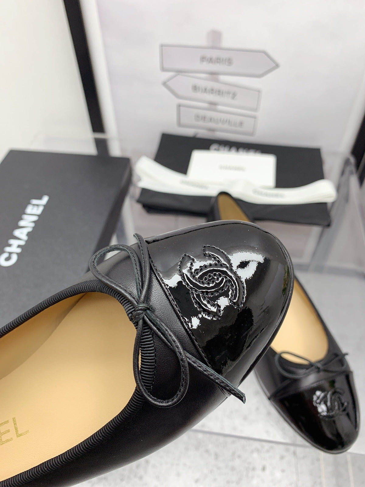 CC 2026 Logo Ballet Flats Black Leather 161608