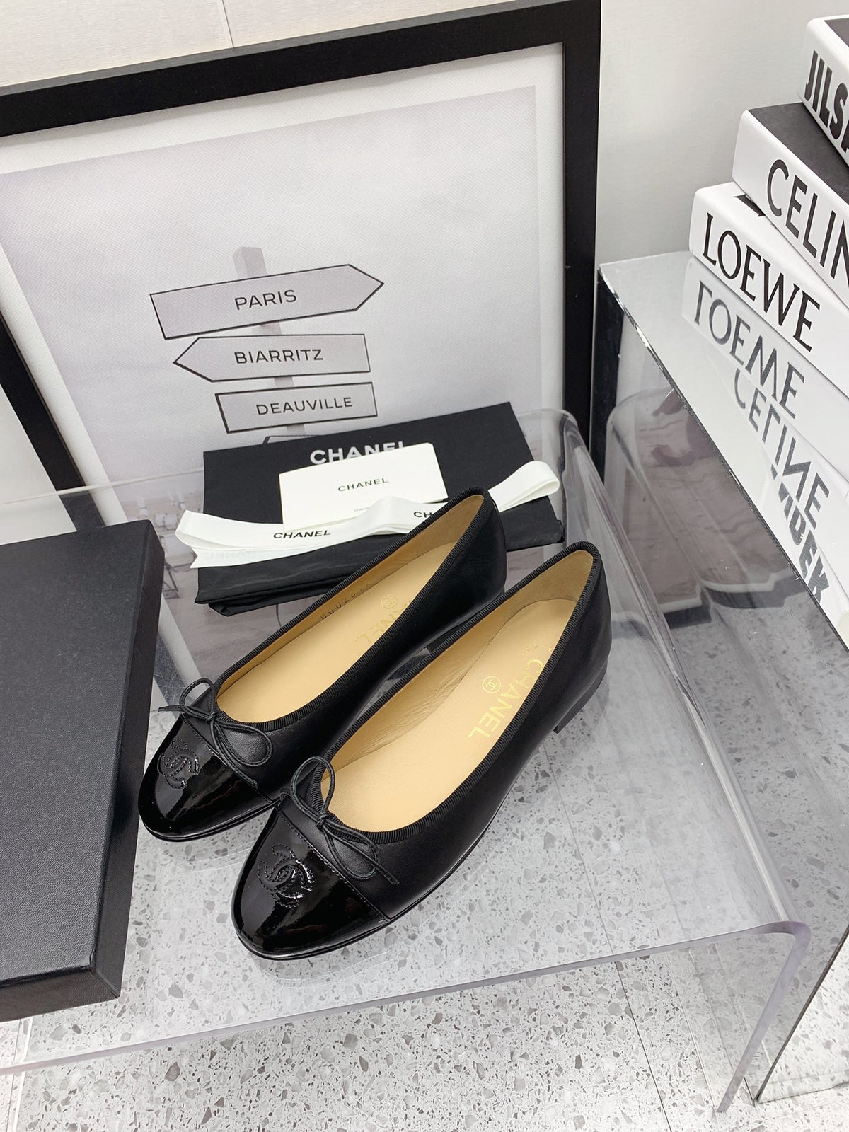 CC 2026 Logo Ballet Flats Black Leather 161608