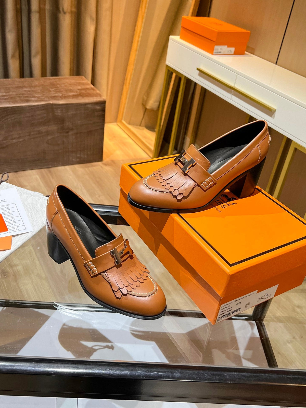 HM 26s Elysee Loafers 7cm Tan Leather 149083