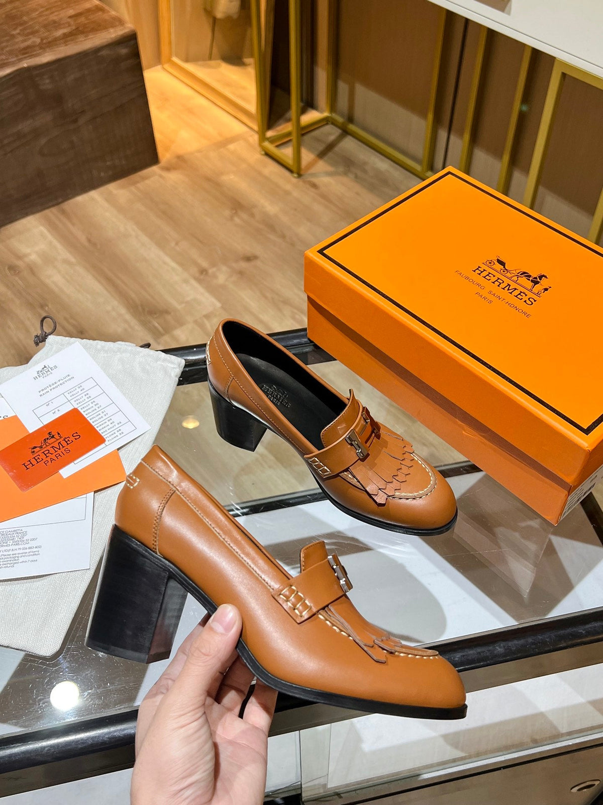 HM 26s Elysee Loafers 7cm Tan Leather 149083