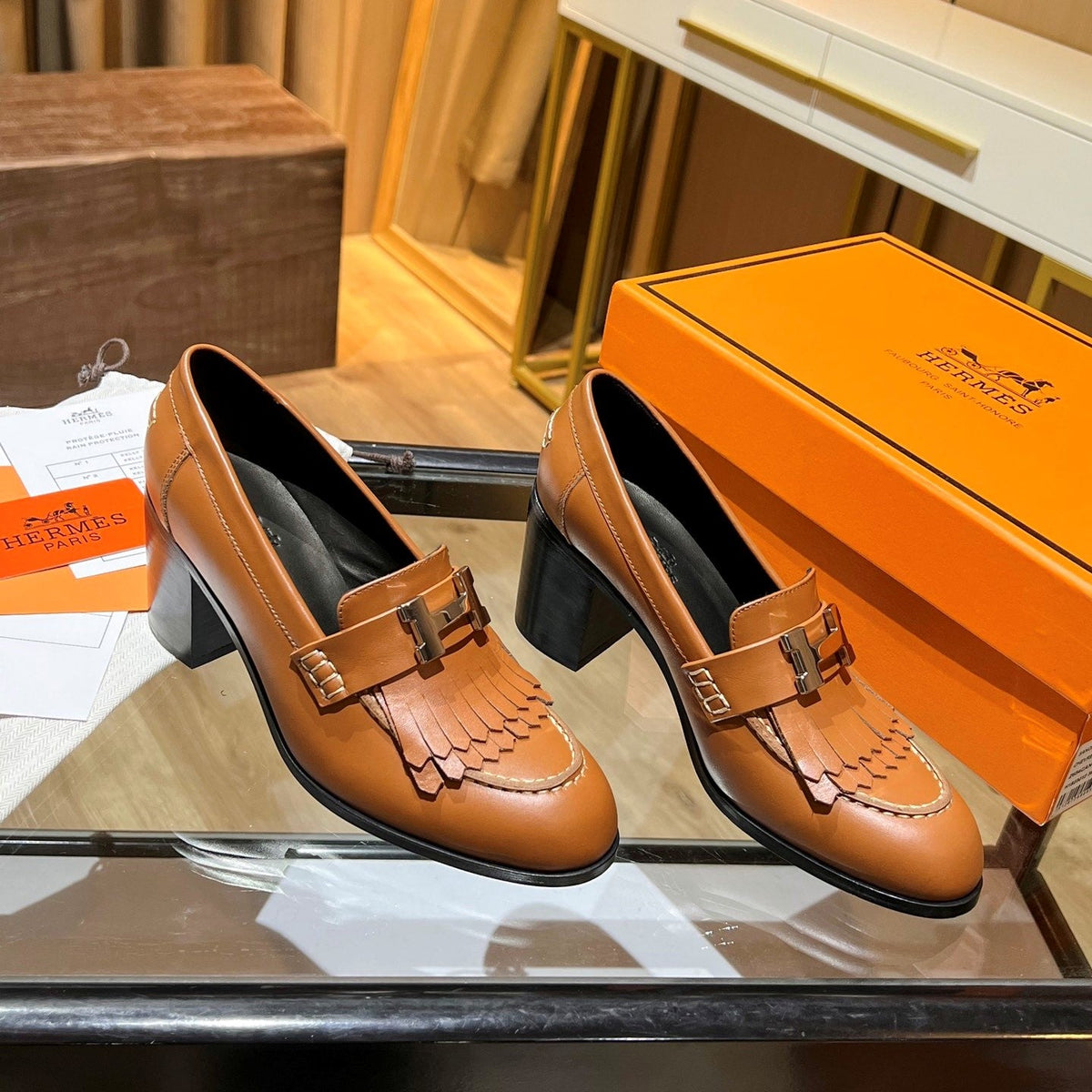 HM 26s Elysee Loafers 7cm Tan Leather 149083