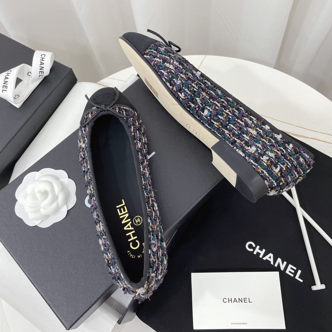 CC 26s Ballet Flat Black Colorful Tweed Leather 944419