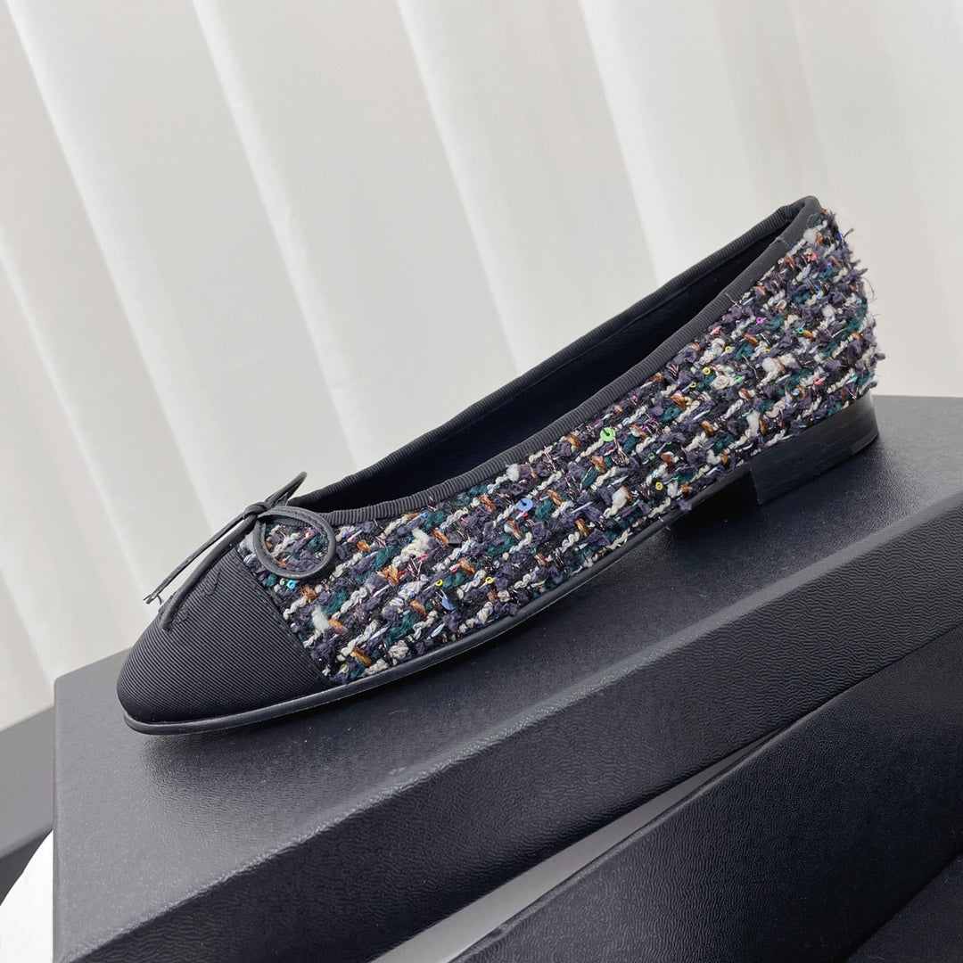 CC 26s Ballet Flat Black Colorful Tweed Leather 944419