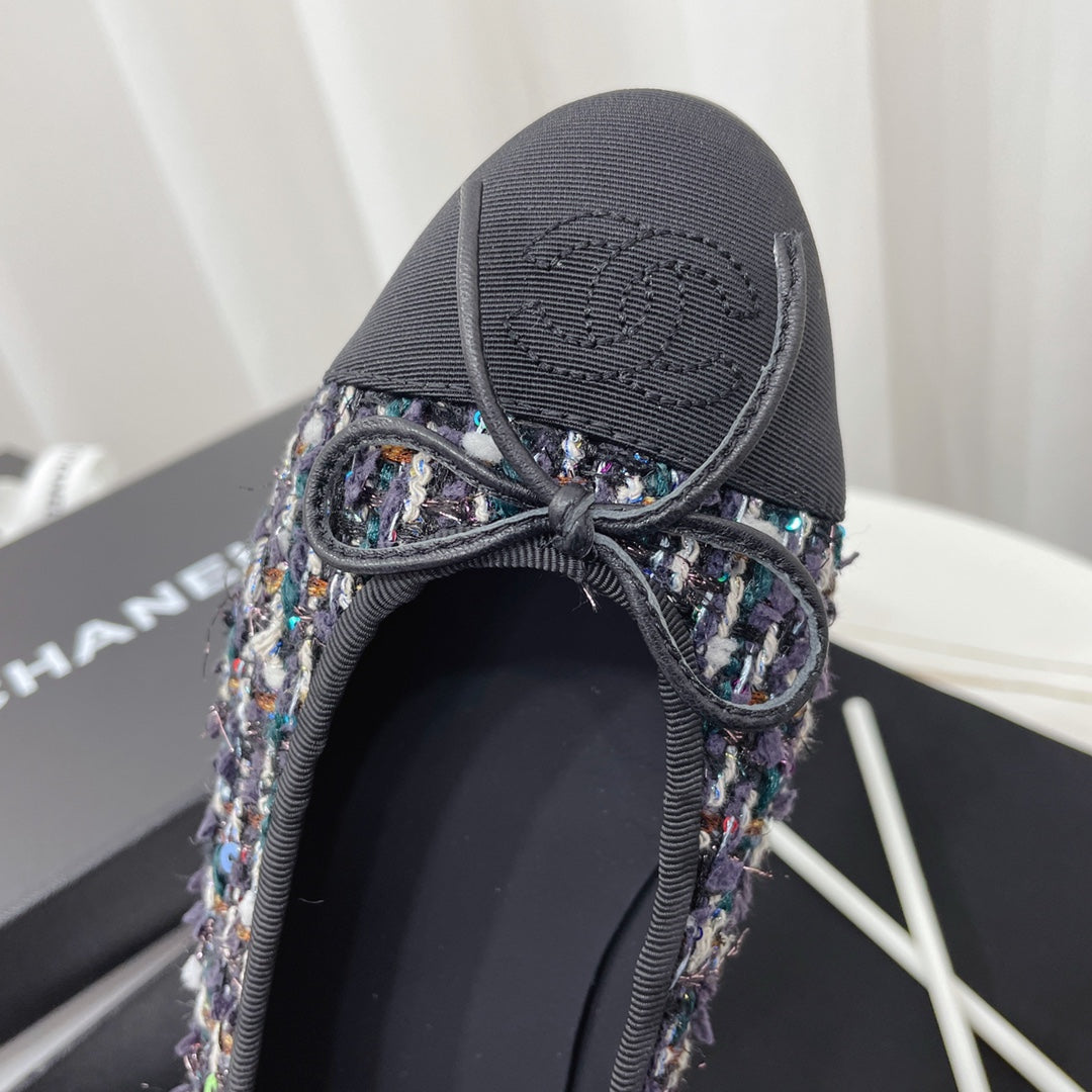 CC 26s Ballet Flat Black Colorful Tweed Leather 944419