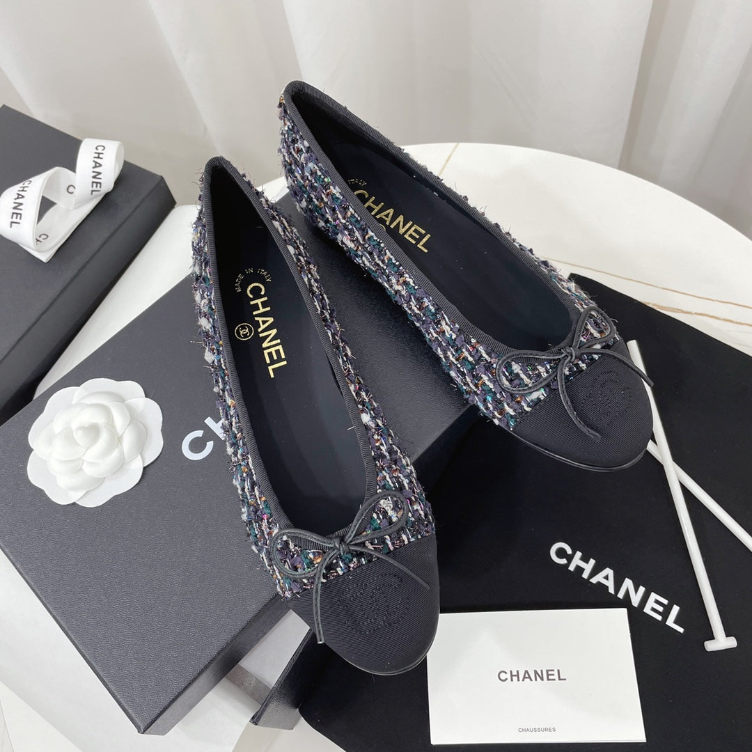 CC 26s Ballet Flat Black Colorful Tweed Leather 944419