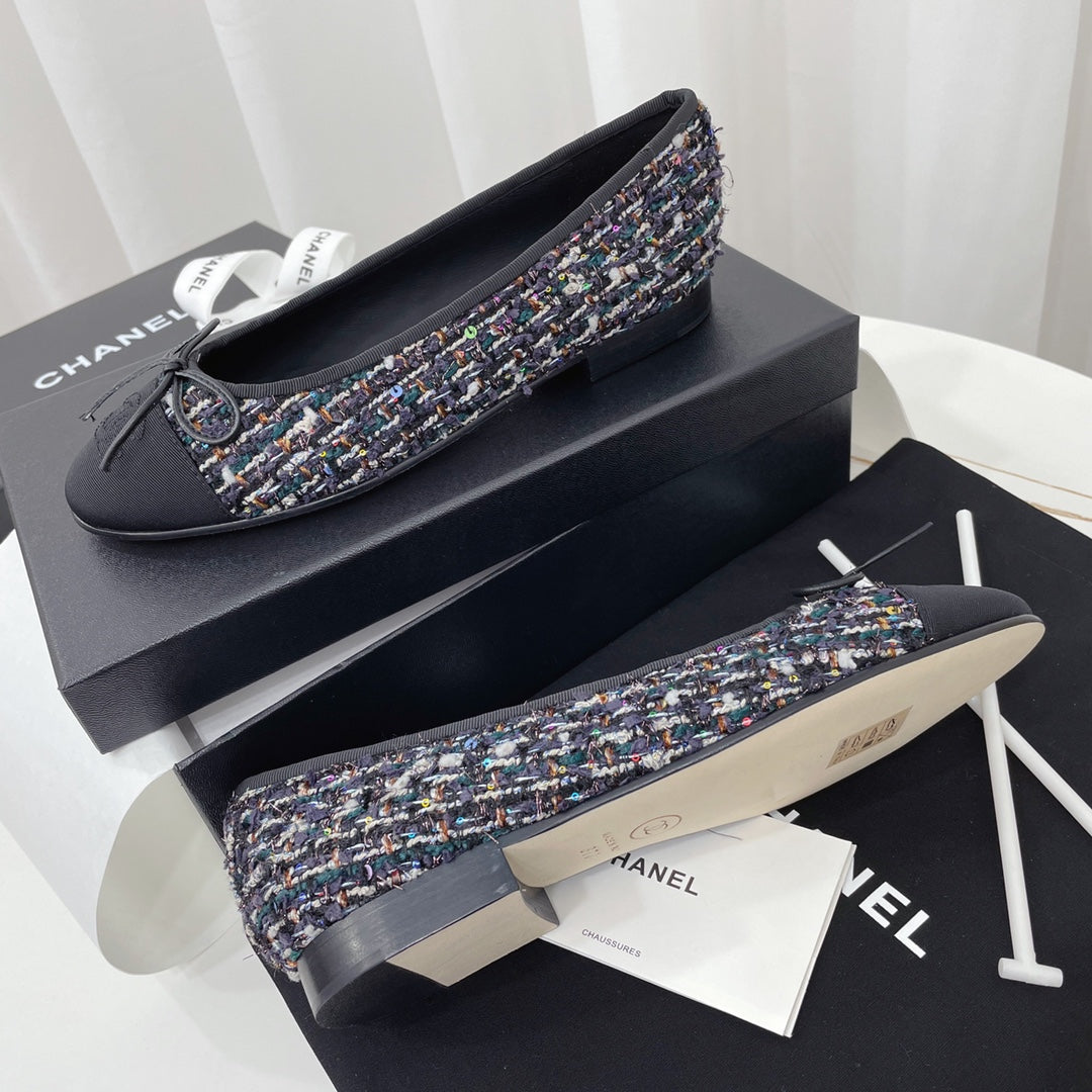 CC 26s Ballet Flat Black Colorful Tweed Leather 944419