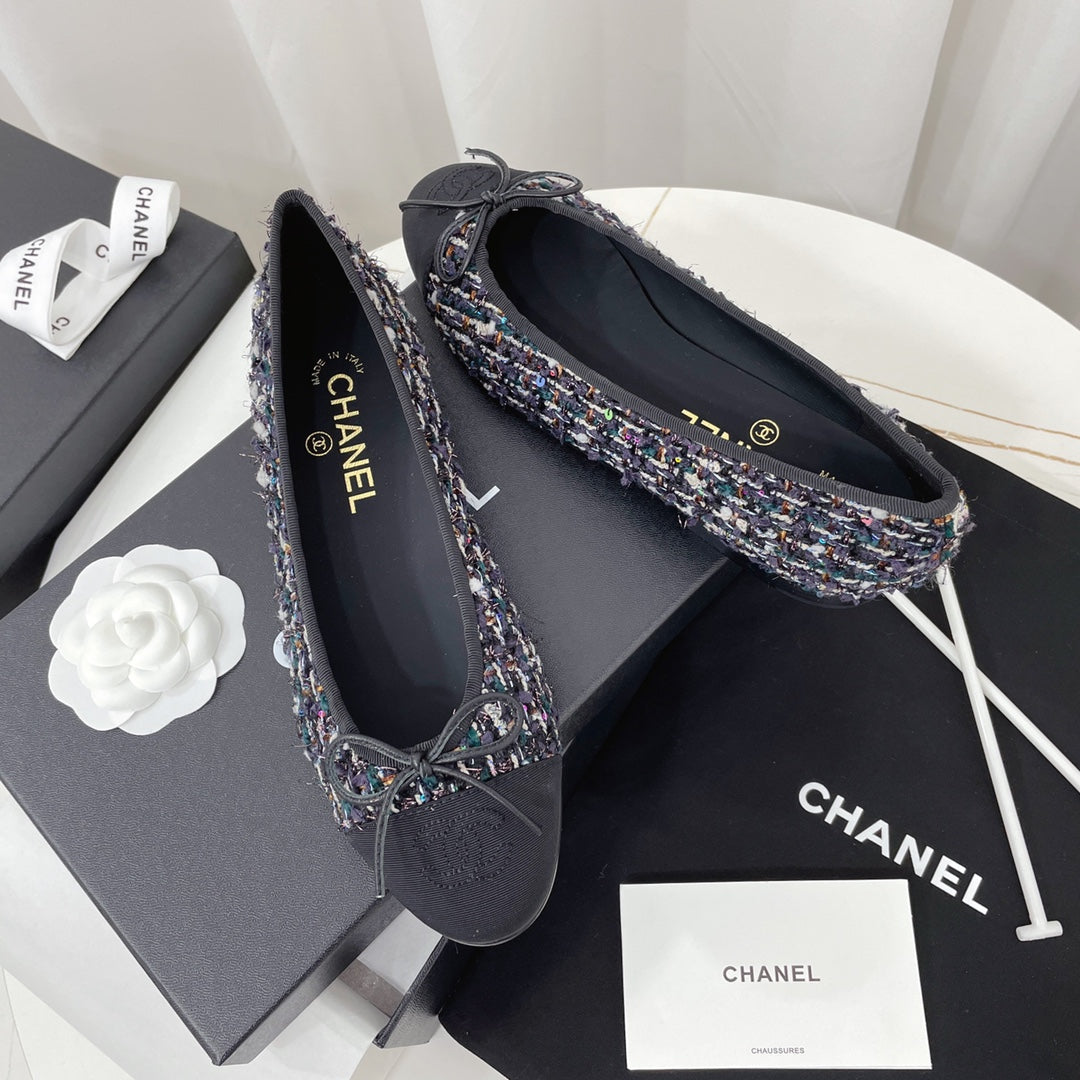 CC 26s Ballet Flat Black Colorful Tweed Leather 944419