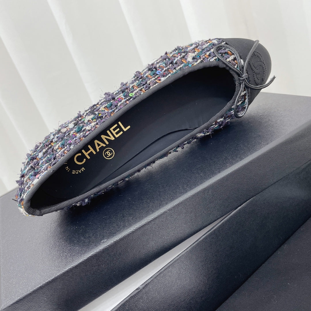 CC 26s Ballet Flat Black Colorful Tweed Leather 944419