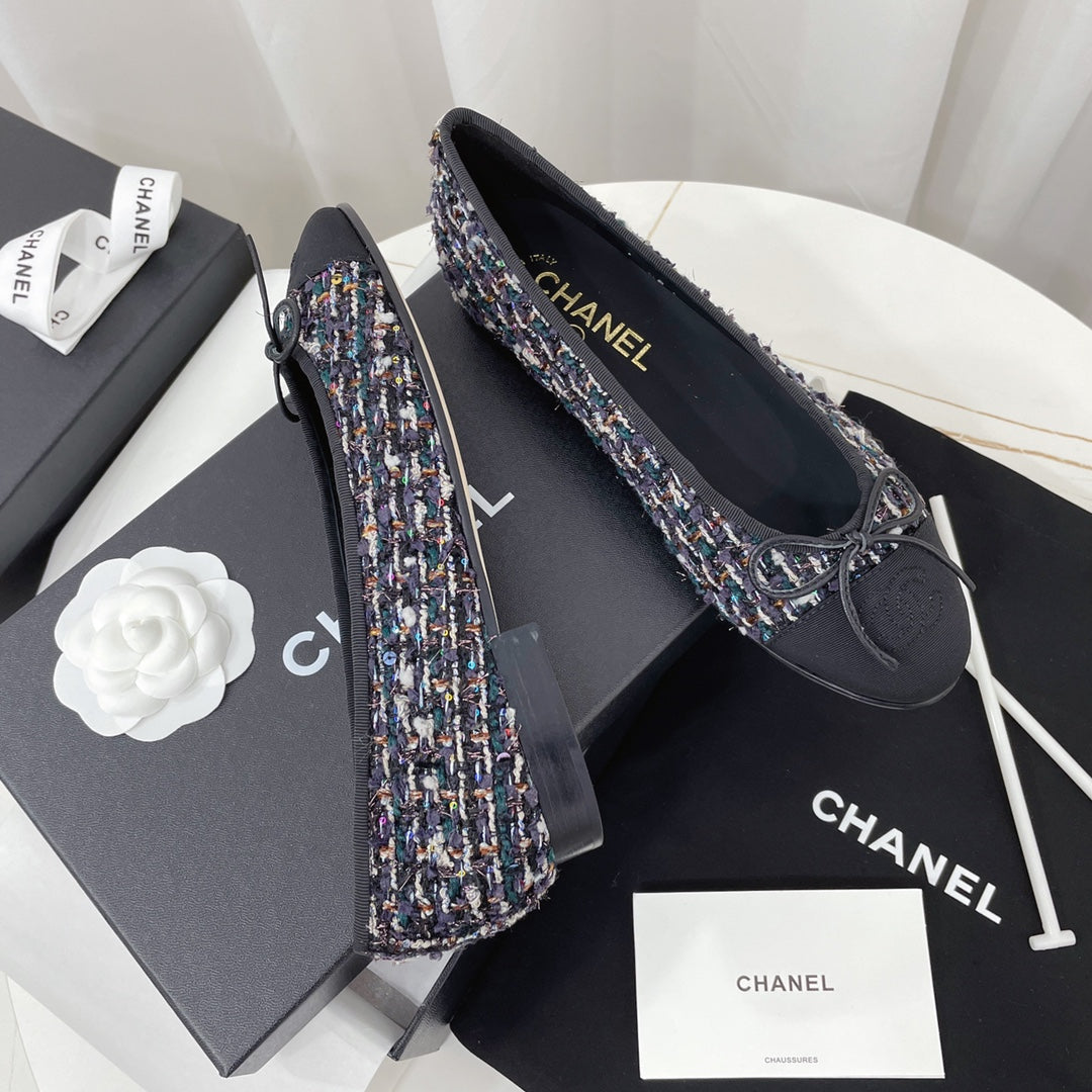 CC 26s Ballet Flat Black Colorful Tweed Leather 944419