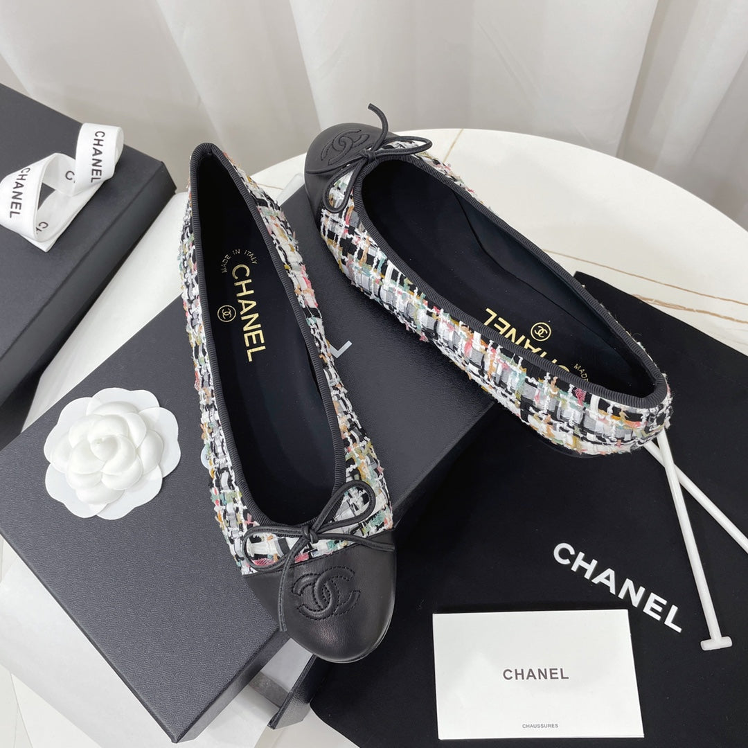 CC 26s Ballet Flat Black Colorful Tweed Leather 944420