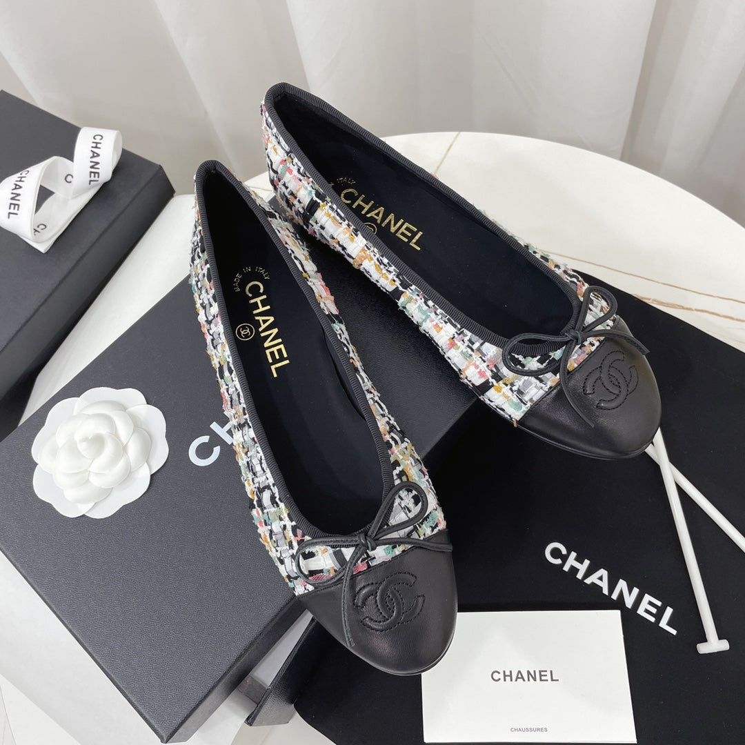 CC 26s Ballet Flat Black Colorful Tweed Leather 944420