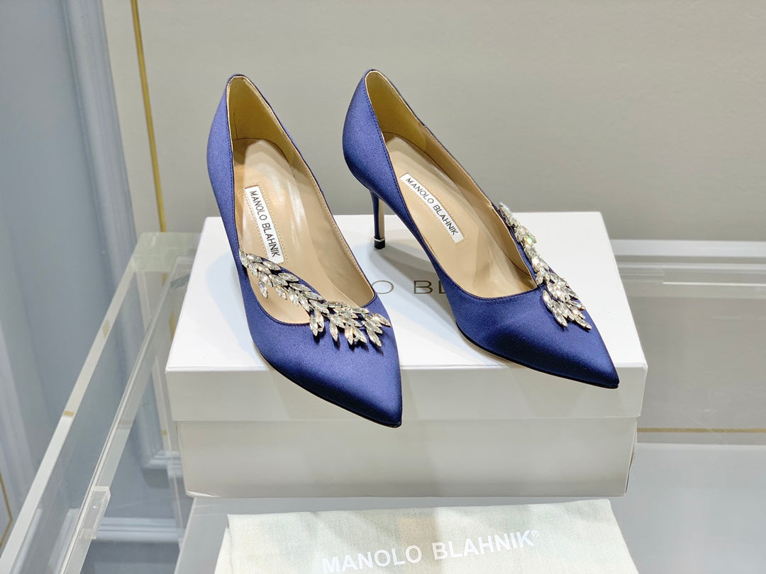 Manolo Women's Nadira Pumps 70 Blue Satin