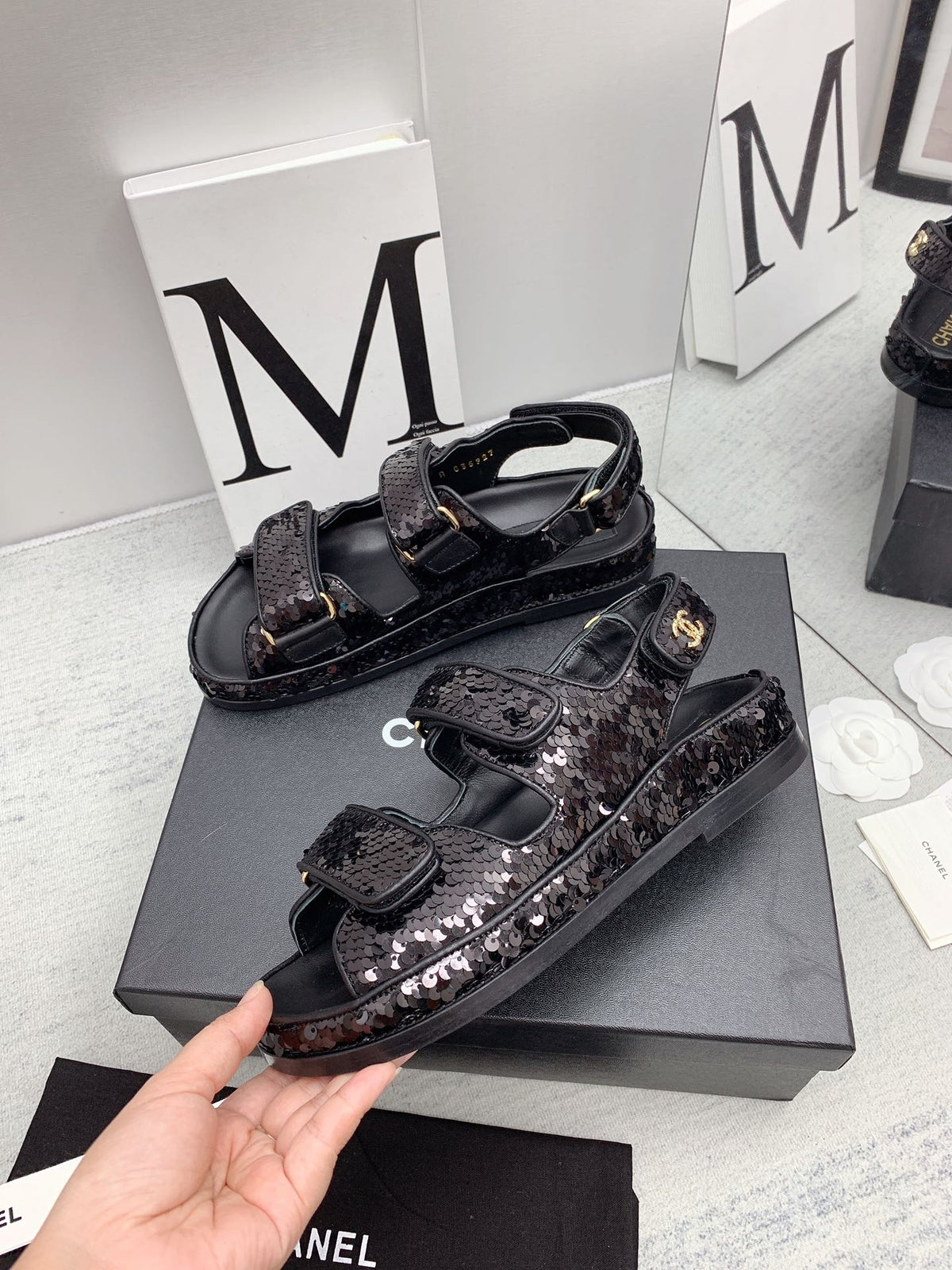 CC 2026 Logo Dad Sandals Black Sequins 161746