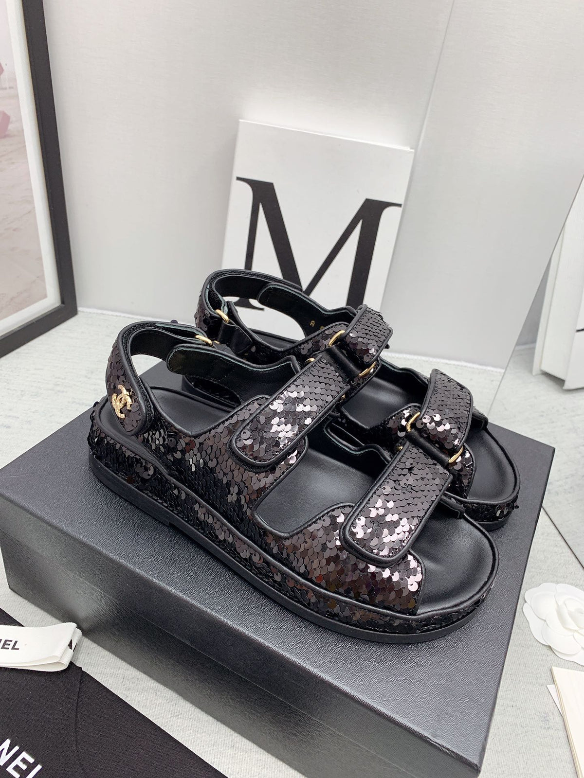 CC 2026 Logo Dad Sandals Black Sequins 161746