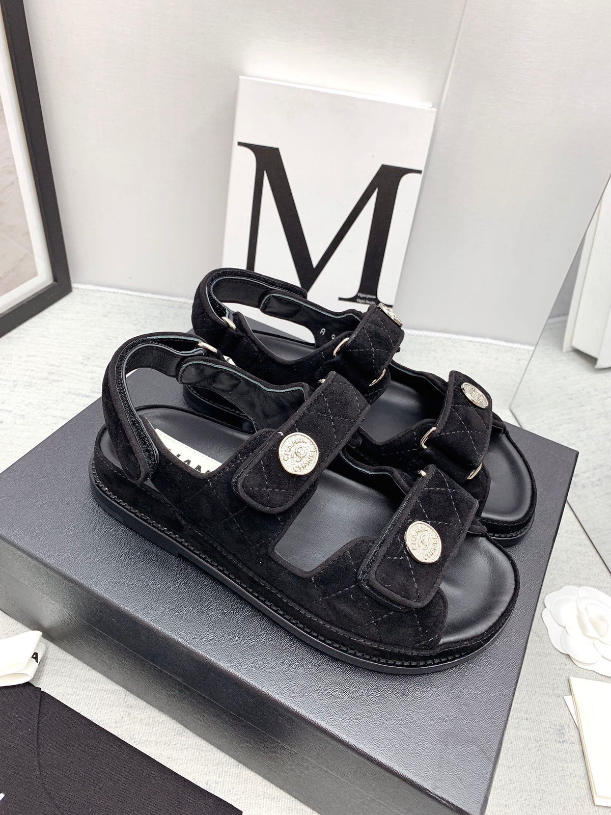 CC 2026 Logo Dad Sandals Black Suede 161744