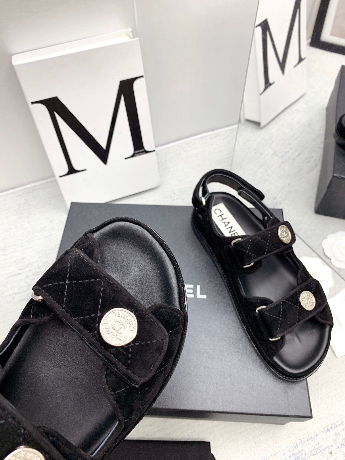 CC 2026 Logo Dad Sandals Black Suede 161744