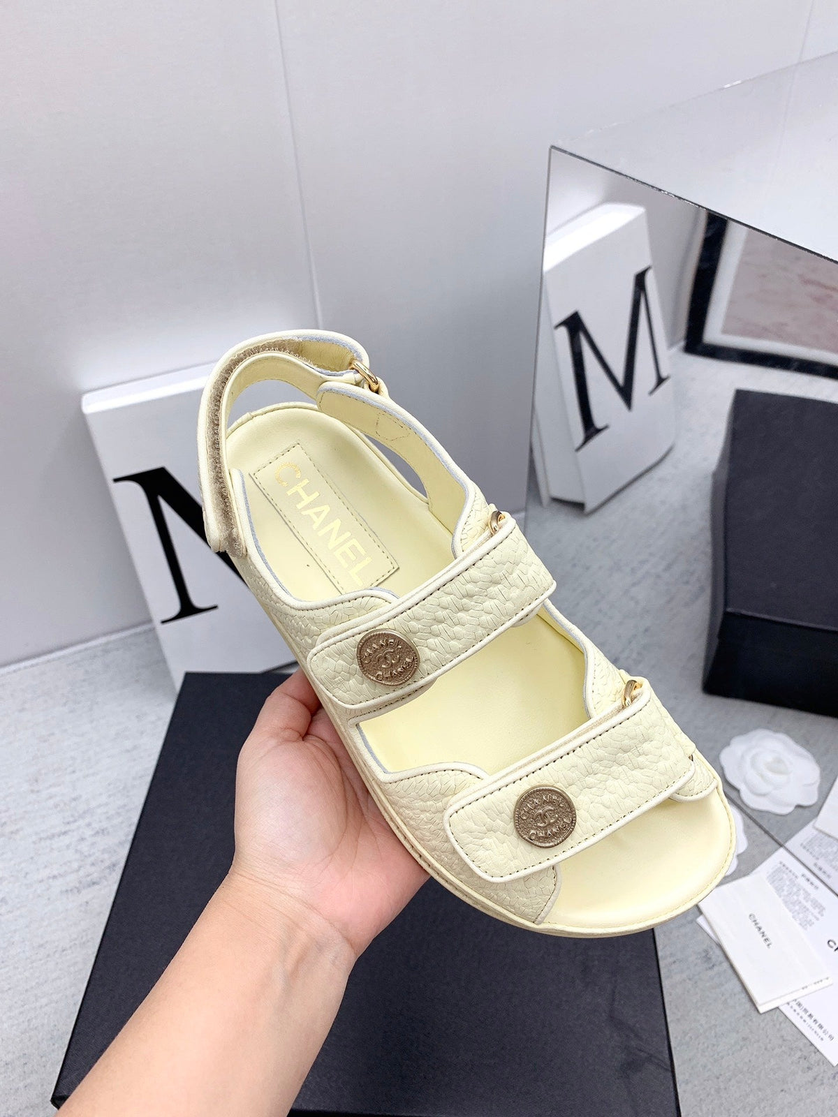 CC 2026 Logo Dad Sandals Cream Leather 161745