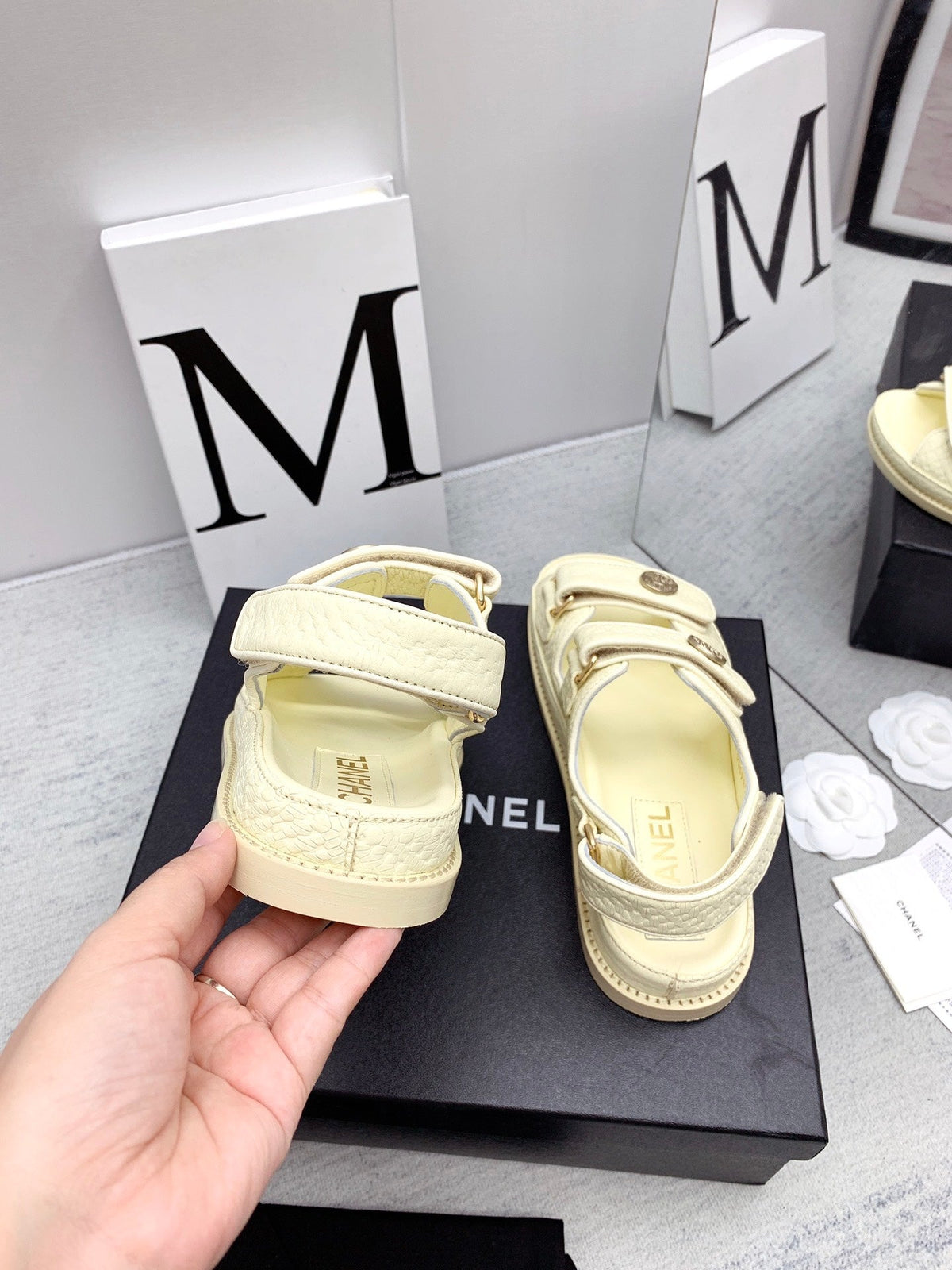 CC 2026 Logo Dad Sandals Cream Leather 161745