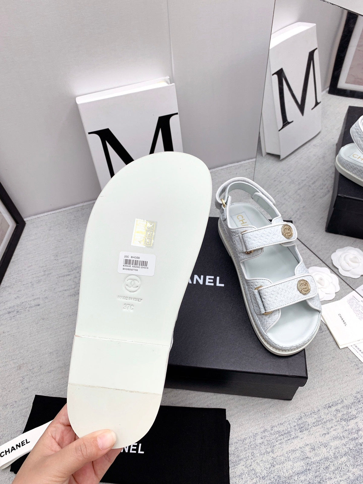 CC 2026 Logo Dad Sandals White Caviar Leather 161743