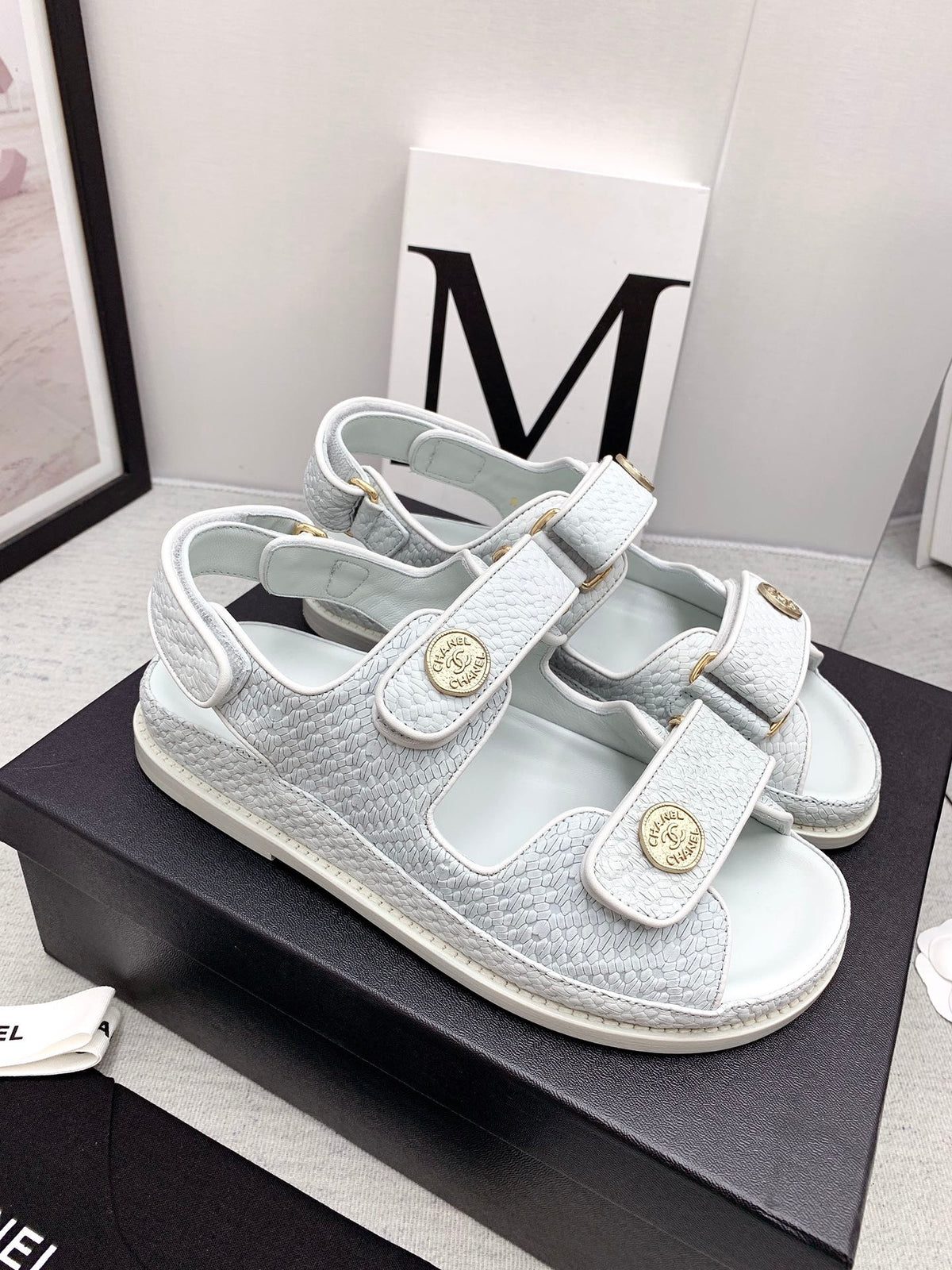 CC 2026 Logo Dad Sandals White Caviar Leather 161743