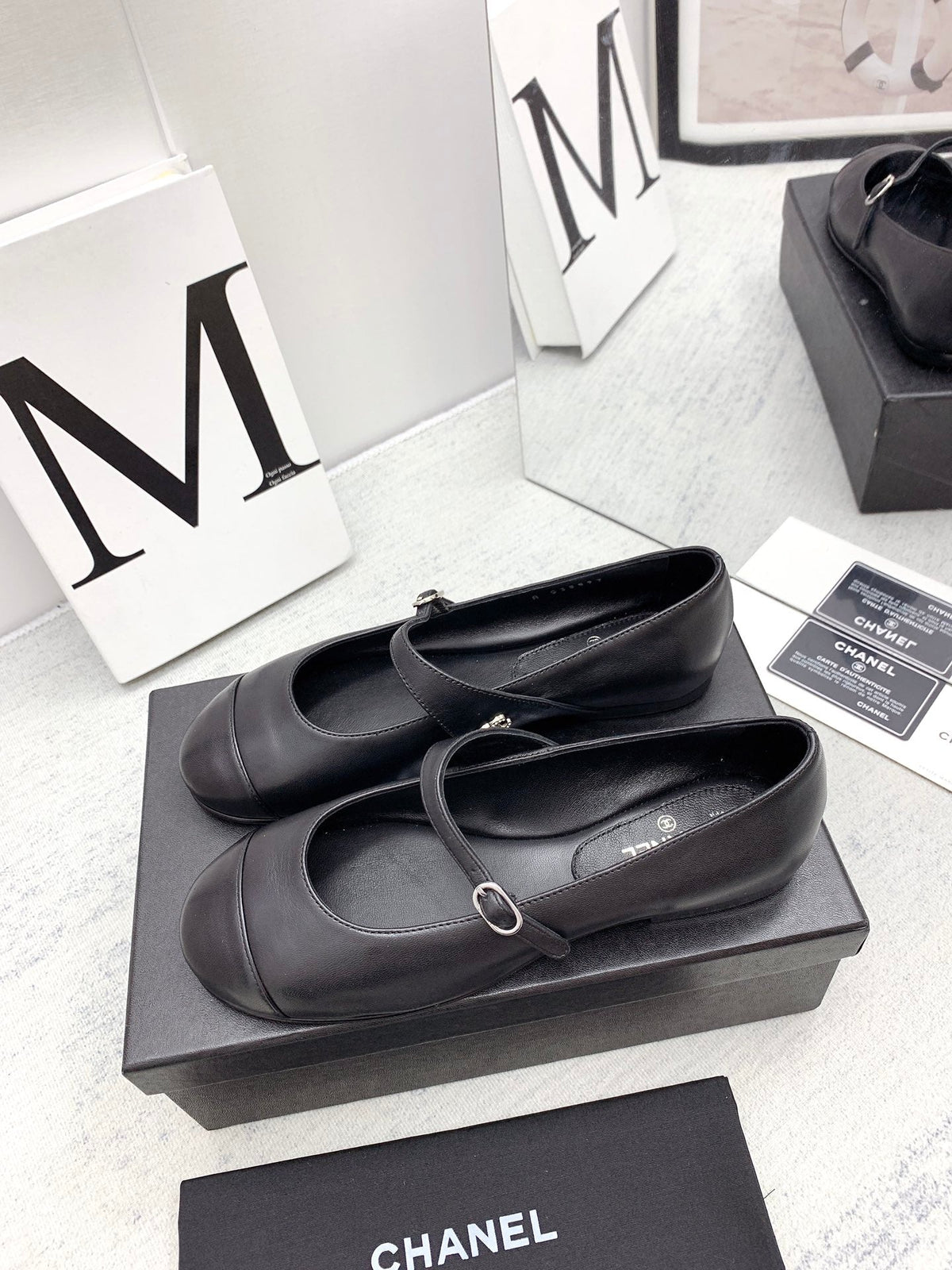 CC 2026 Logo Mary Jane Ballet Flats Black Leather 161752