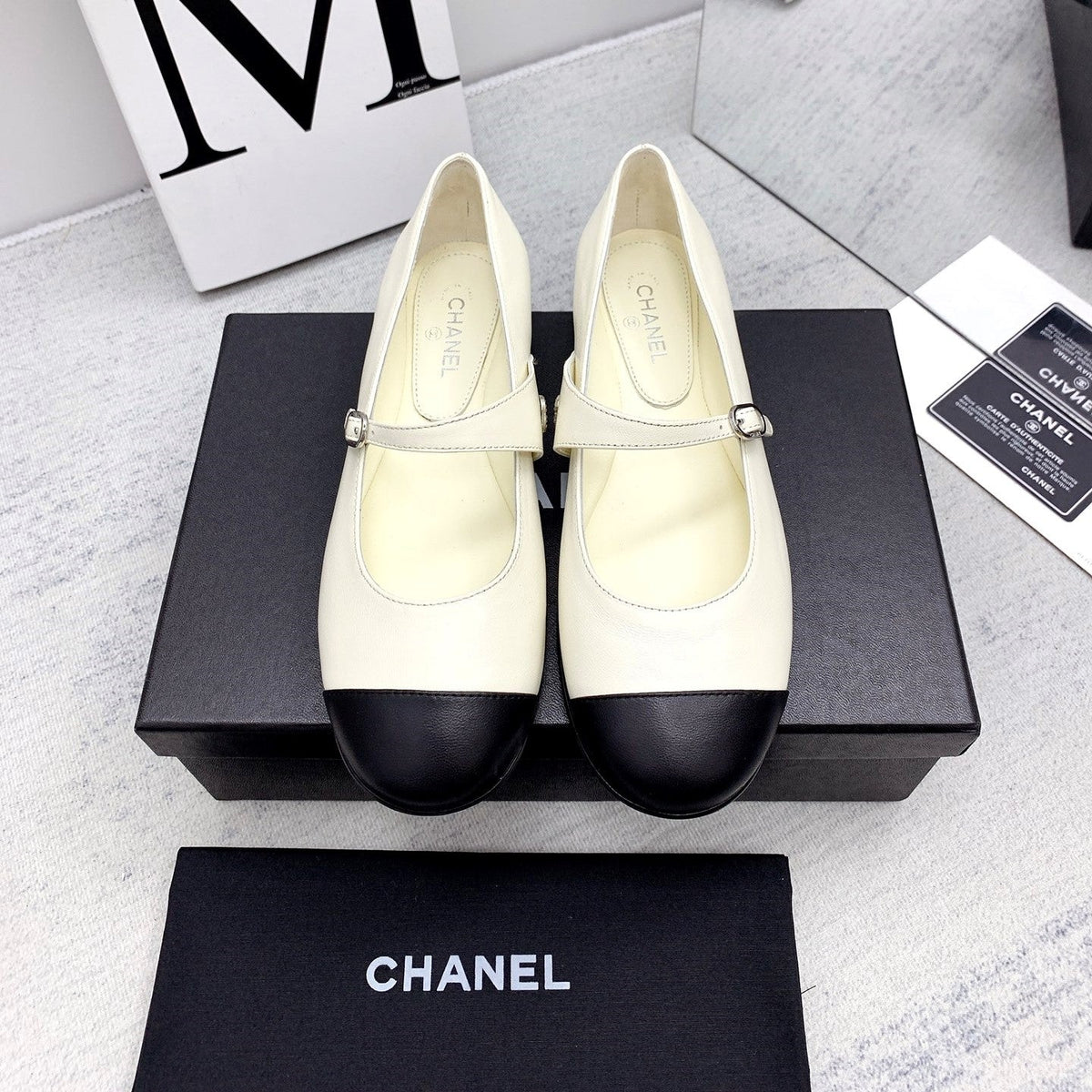 CC 2026 Logo Mary Jane Ballet Flats White Leather 161750