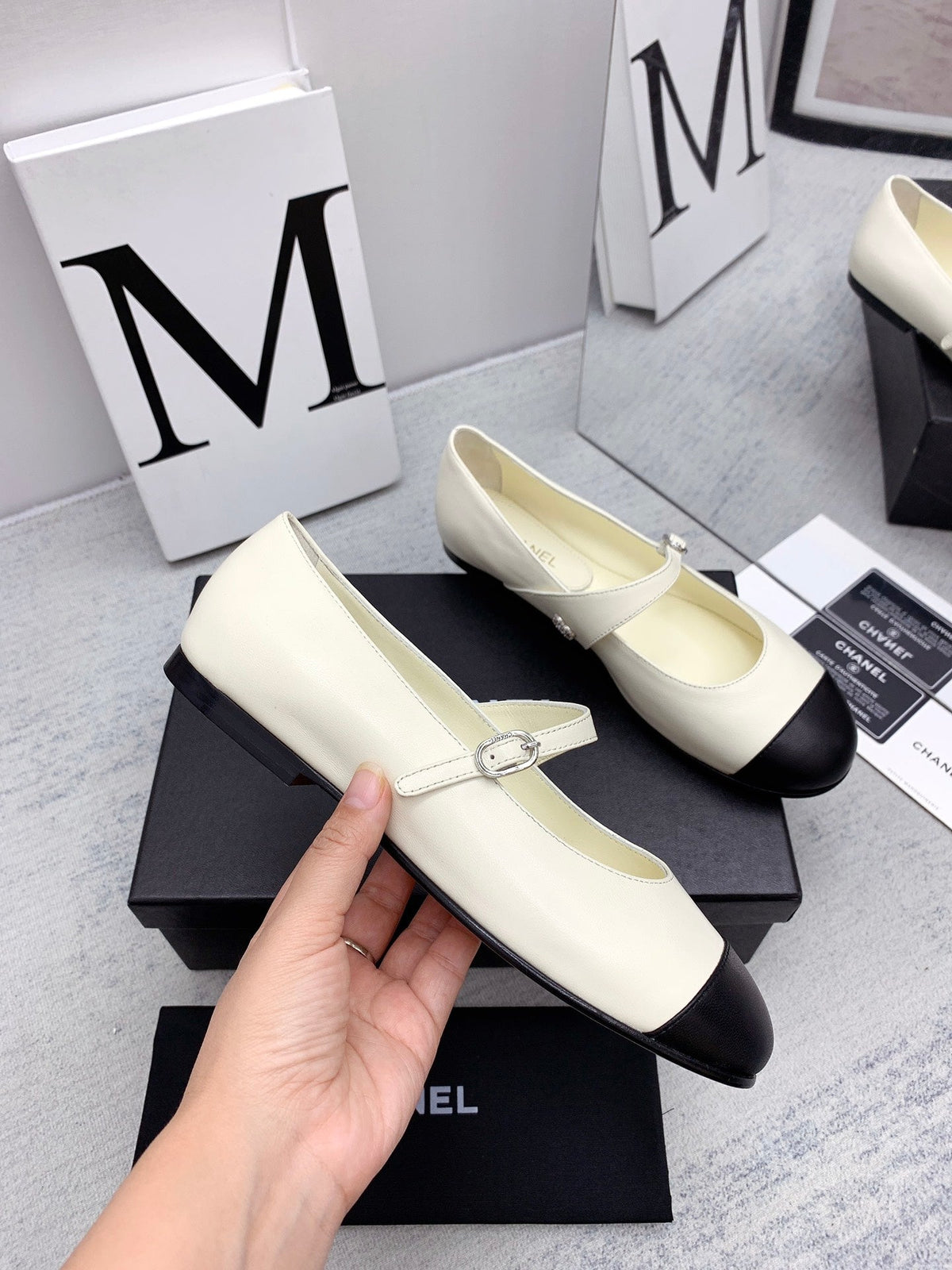 CC 2026 Logo Mary Jane Ballet Flats White Leather 161750