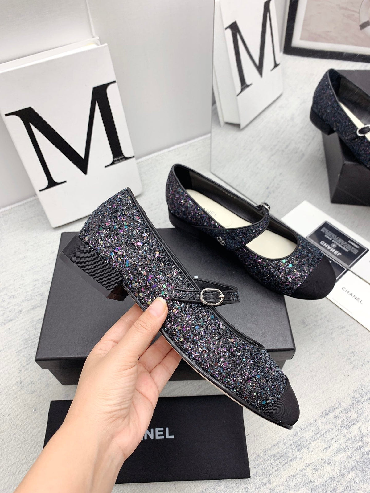 CC 2026 Logo Mary Jane Ballet Flats Black Glitter 161751