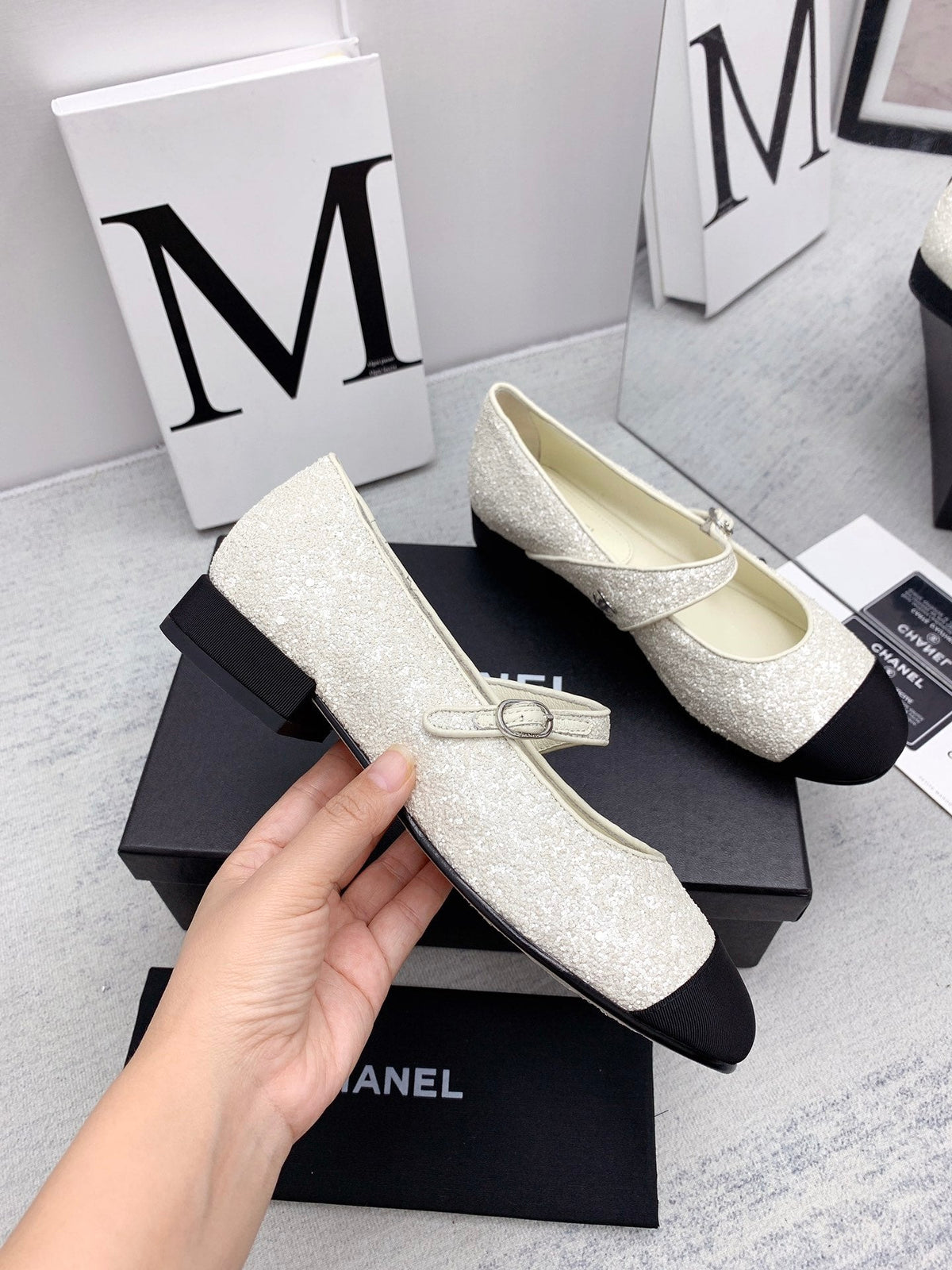 CC 2026 Logo Mary Jane Ballet Flats White Tweed 161754