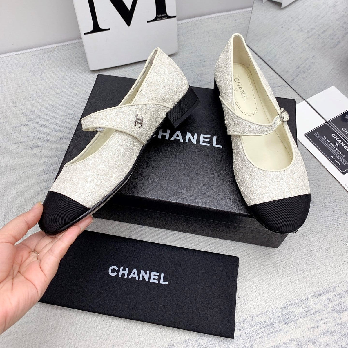 CC 2026 Logo Mary Jane Ballet Flats White Tweed 161754