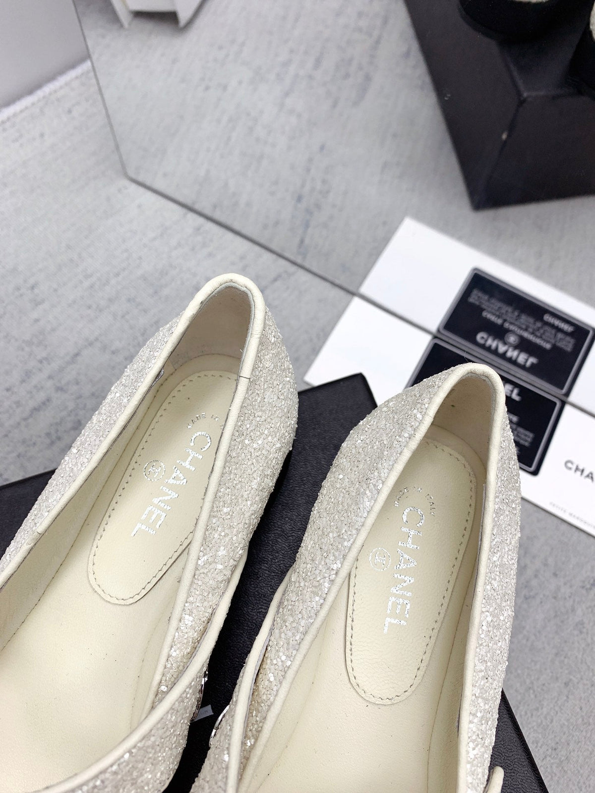 CC 2026 Logo Mary Jane Ballet Flats White Tweed 161754