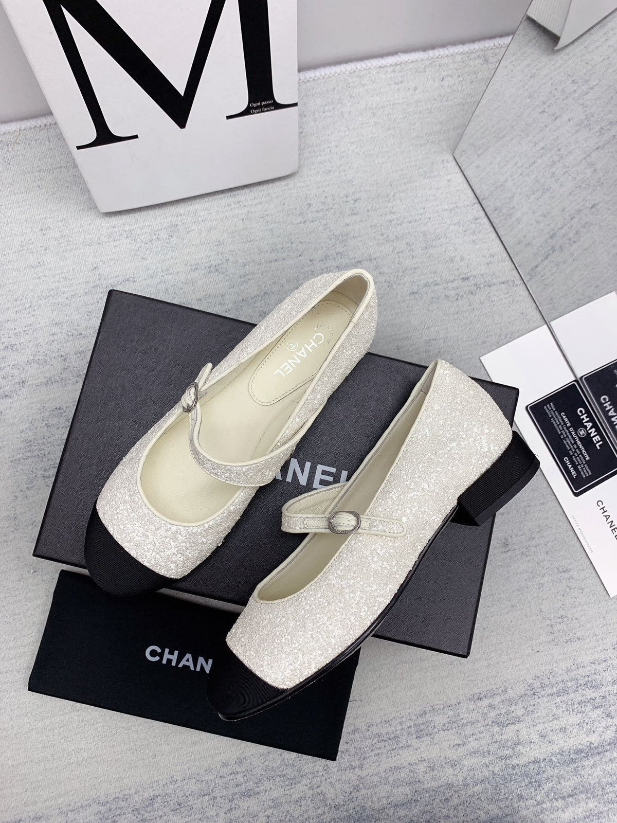 CC 2026 Logo Mary Jane Ballet Flats White Tweed 161754