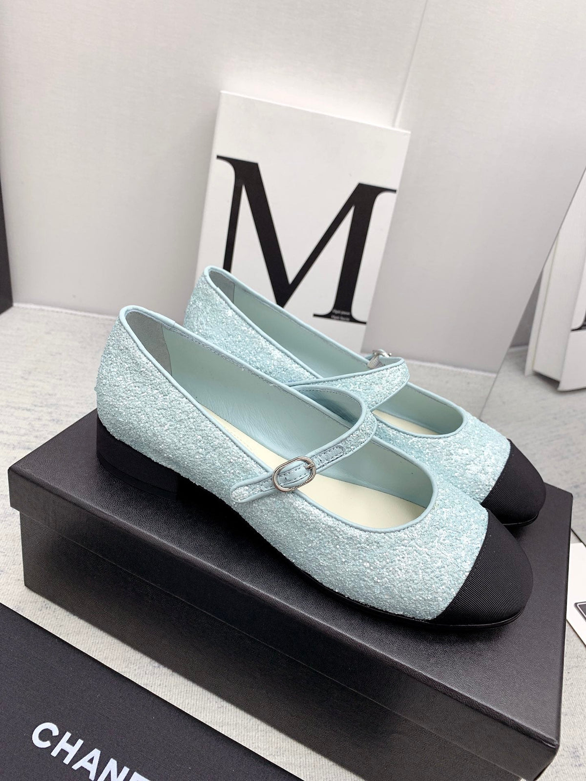 CC 2026 Logo Mary Jane Ballet Flats Light Blue Tweed 161755