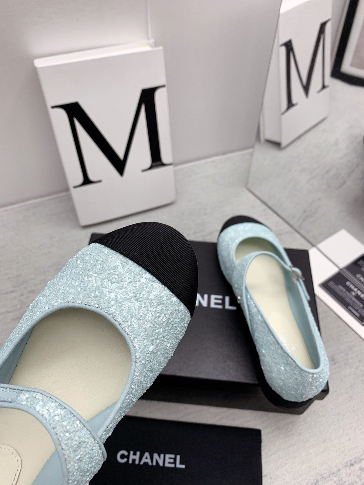 CC 2026 Logo Mary Jane Ballet Flats Light Blue Tweed 161755