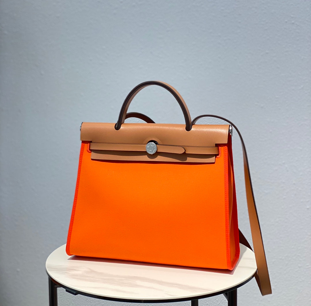 Herbag 31 Toile Orange Canvas Gold Cowhide Leather