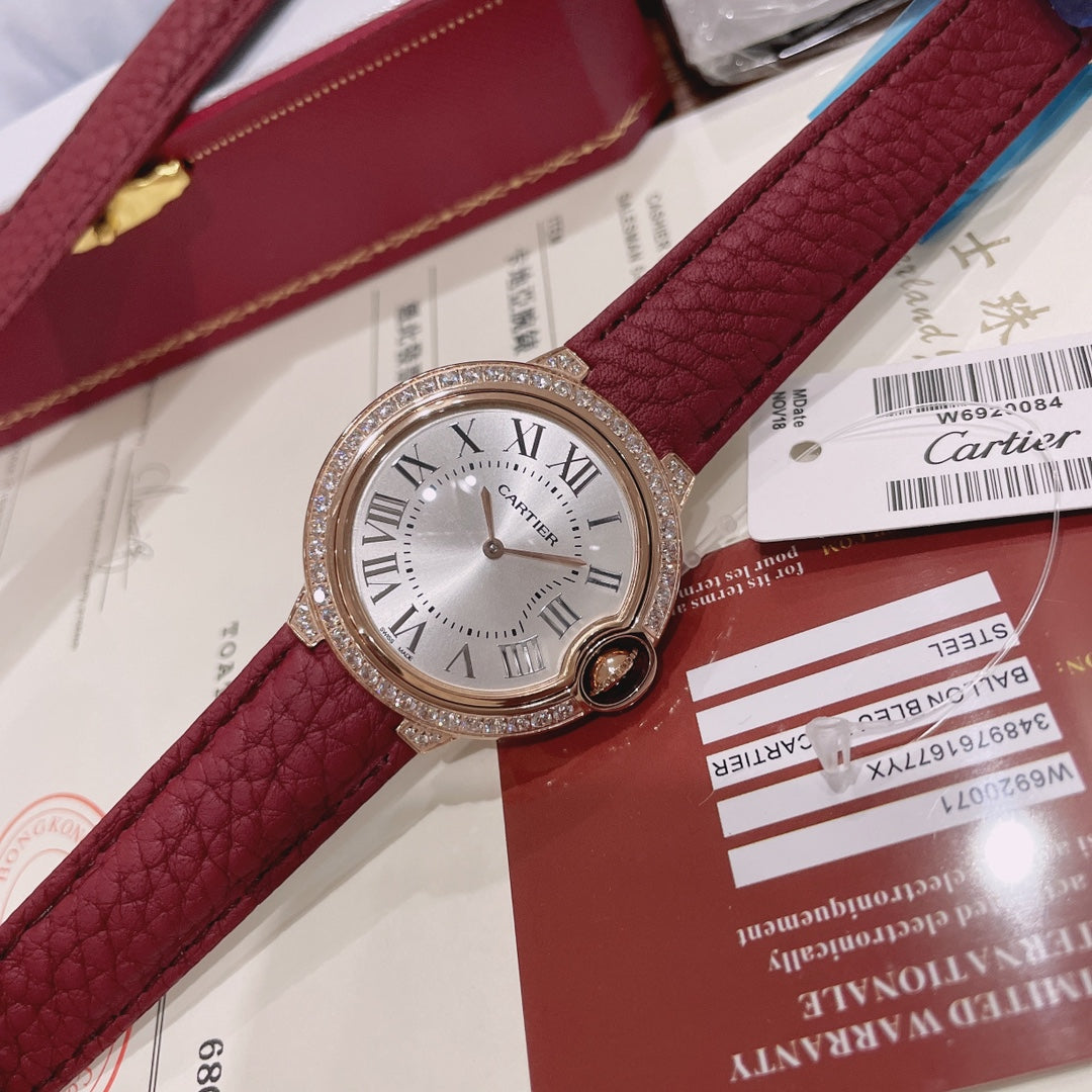 Cartier Ballon Bleu 36mm Diamond Leather