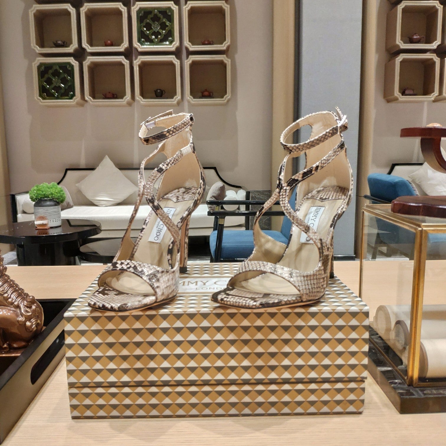 Jimmy 25 Azia 95 Beige Snakeskin Pattern Lambskin 240078